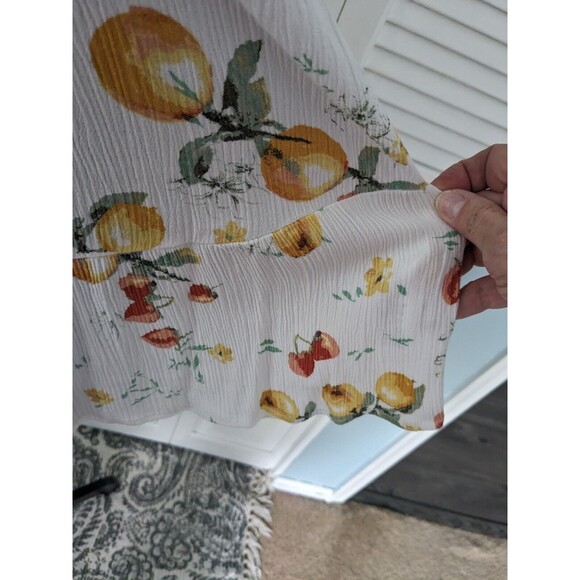 Maurices Top Womens Sz M Citrus Print Crinkle Short Sleeve Smock Elastic Ruffle - Picture 5 of 12